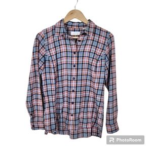 Orvis Blue Peach Plaid Long Sleeve Button Down Shirt Top Sz XS